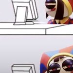 Pomni Staring at Computer