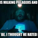 NOOOOOOOO | Wait. Foxy is milking pillagers and creakings; This.. cant be. I thought he hated minecraft | image tagged in shocked jack black | made w/ Imgflip meme maker