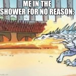 . | Me in the shower for no reason: | image tagged in fire and ice,shower | made w/ Imgflip meme maker