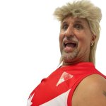 Old man in blonde mullet wig