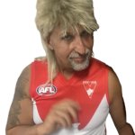 Old man in blonde mullet wig