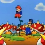Mario is Carried up on a Beanstalk