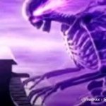 hollow purpled skeleton playing piano