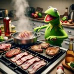 Kermit frying Miss Piggy