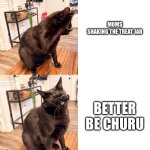 Olu’s Drake meme | Moms shaking the treat jar; Better be Churu | image tagged in olu s drake meme | made w/ Imgflip meme maker