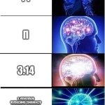 Pi | Pi; π; 3.14; 3.1415926535 8979323846 2643383279 5028841971 6939937510 5820974944 5923078164 0628620899 8628034825 3421170679 | image tagged in memes,expanding brain | made w/ Imgflip meme maker