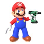 Mario holds Power Drill meme