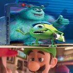 Luigi Calls Monsters, Inc. Cinema | image tagged in super mario,monsters inc,pixar,disney,deviantart,memes | made w/ Imgflip meme maker