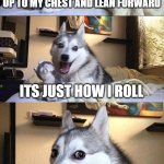-Dad | somtimes i tuck my knees up to my chest and lean forward; its just how i roll | image tagged in bad pun dog,thanks for the joke dad,roll,dog,knees | made w/ Imgflip meme maker