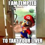 MEEEEMEEEEEEE | I am tempted; to take your liver | image tagged in mario wants your liver,smg4 | made w/ Imgflip meme maker