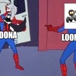 loona robot or loona wolf | loona; loona | image tagged in spiderman pointing at spiderman,helluva boss | made w/ Imgflip meme maker