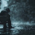 Sad man in rain