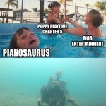 Project Playtime needs updated mob entertainment | Poppy playtime chapter 5; mob entertainment; Pianosaurus; Project playtime | image tagged in swimming pool kids,poppy playtime,oh wow are you actually reading these tags | made w/ Imgflip meme maker