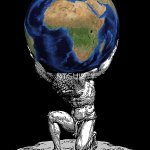 Atlas world on shoulders