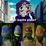Raven Asks If 2012 Turtles Wants Pizza | Leo, Donnie, Raph & Mikey: We are! | image tagged in teen titans,tmnt,teenage mutant ninja turtles,crossover,deviantart,memes | made w/ Imgflip meme maker