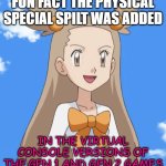 pokemon facts 6 | fun fact the physical special spilt was added; in the virtual console versions of the gen 1 and gen 2 games | image tagged in jasmine,pokemon,pokemon red and blue,gameboy,virtual console,fun fact | made w/ Imgflip meme maker
