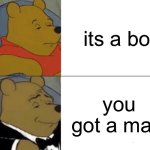 Tuxedo Winnie The Pooh | its a boi; you got a mail. | image tagged in memes,tuxedo winnie the pooh,remix | made w/ Imgflip meme maker
