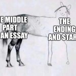Why are they so trash tho | The middle part of an essay; The ending and start | image tagged in horse drawing | made w/ Imgflip meme maker