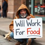 Homeless Man with Sign