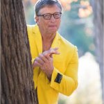 Bill Gates behind tree