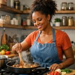 Black mother cooking