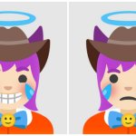 Emojini smiling then frowning
