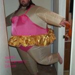 Guy in inflatable tutu suit