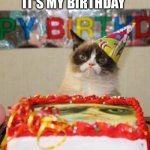 It’s my birthday | It’s my birthday | image tagged in memes,grumpy cat birthday,grumpy cat | made w/ Imgflip meme maker