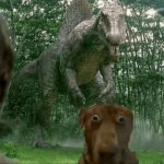 Dog with dinosaur