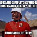 Trools Bots and Simpletons | Trolls, bots and simpletons who refuse to accept the observable reality to the Southwest; Thousands of them! | image tagged in zulu war sergeant | made w/ Imgflip meme maker