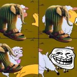Sheep, cartoon, Simpsons, | you | image tagged in sheep cartoon simpsons,anti brainrot,memes,troll face | made w/ Imgflip meme maker