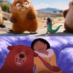 tom lizard making silly noises made Kenai and Nita Laughs | image tagged in tom lizard making silly noises made who laugh,deviantart,brother bear,hoppers,disney,pixar | made w/ Imgflip meme maker