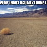 The art of my 51 pizzas eaten since February | How my inbox usually looks like | image tagged in desert tumbleweed | made w/ Imgflip meme maker