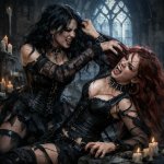 two gothic women fighting