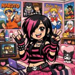 Happy otaku emo girl