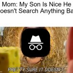 im pretty sure it doesnt | Mom: My Son Is Nice He Doesn't Search Anything Bad | image tagged in im pretty sure it doesnt | made w/ Imgflip meme maker
