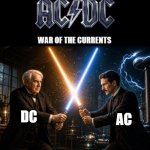 AC DC | dc; ac | image tagged in ai-generated edison vs tesla poster | made w/ Imgflip meme maker