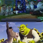 The Over The Hedge Gang Watching Shrek (2001) | image tagged in shrek,over the hedge,dreamworks,deviantart,crossover,memes | made w/ Imgflip meme maker