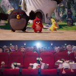 The Mallards (Mack, Pam, Dax, Gwen and Uncle Dan) Watching The Angry Birds Movie (2016) | image tagged in the mallards watching what,migration,angry birds,deviantart,crossover,memes | made w/ Imgflip meme maker