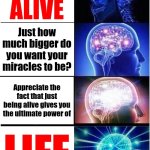 Life | You're alive; Just how much bigger do you want your miracles to be? Appreciate the fact that just being alive gives you the ultimate power of; LIFE | image tagged in memes,live,laugh,love,knowledge is power,the great awakening | made w/ Imgflip meme maker