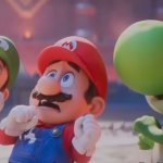 Mario, Luigi and Yoshi looking at the top scared