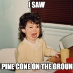 Tantrum Carolyn | I SAW; A PINE CONE ON THE GROUND | image tagged in tantrum carolyn,remix | made w/ Imgflip meme maker