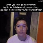 Fun | When you lowk go inactive from Imgflip for 1-3 days and you genuinely miss peak memes while your account is frozen | image tagged in gifs,memes,fun | made w/ Imgflip video-to-gif maker
