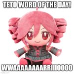 Teto picks Wario | Teto word of the day! WWAAAAAAAARRIIIOOOO | image tagged in teto plush,wario,teto,vocaloid,gaming,oh wow are you actually reading these tags | made w/ Imgflip meme maker