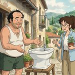 Man offering a bidet to a woman
