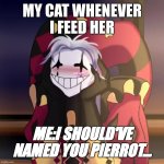 My cat be like | My cat whenever I feed her; Me:I should've named you Pierrot... | image tagged in peirrot | made w/ Imgflip meme maker