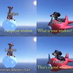 Ferrari Of Wisdom. But Doesn't Work Anymore Meme | Leclerc; Ferrari; Leclerc; Ferrari; Ferrari Master Plan | image tagged in dog of wisdom,f1,memes,ferrari | made w/ Imgflip meme maker