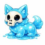 a small, shiny baby blue gelatinous, quadrupedal creature with c meme