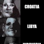 Countries by happiness | Countries by happiness; Finland; Iceland; Denmark; Australia; United States; Brazil; Chile; Latvia; Philippines; Colombia; Malaysia; Tunisia; Croatia; Libya; Indonesia; Albania; Turkiye; Azerbaijan; Pakistan; Ukraine; Cambodia; Ethiopia; Bangladesh; Democratic Republic of Congo; Lebanon; Sierra Leone; Afghanistan | image tagged in mr incredible becoming canny to uncanny,happiness | made w/ Imgflip meme maker