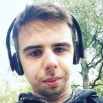 silly man with headphones